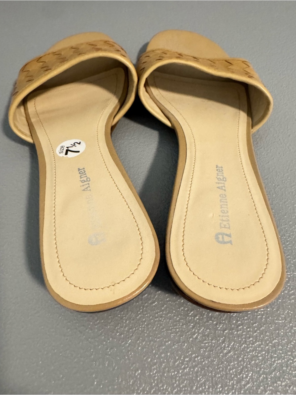 Etienne Aigner Tan Woven Leather Slide Sandals 7.5 - Picture 5 of 8